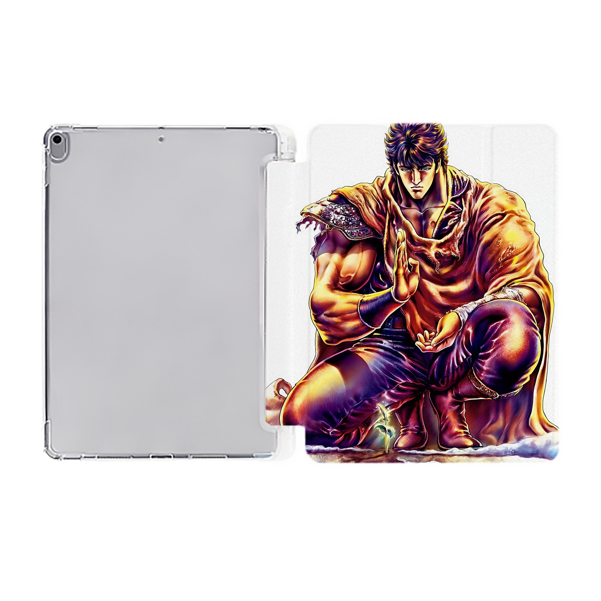 （画像用） 北斗の拳 Fist of the North Star IPad ケース ペン収納付き 三つ折りスタンド PUレザー×シリコン 対応機種9.5/10.5/10.9インチ